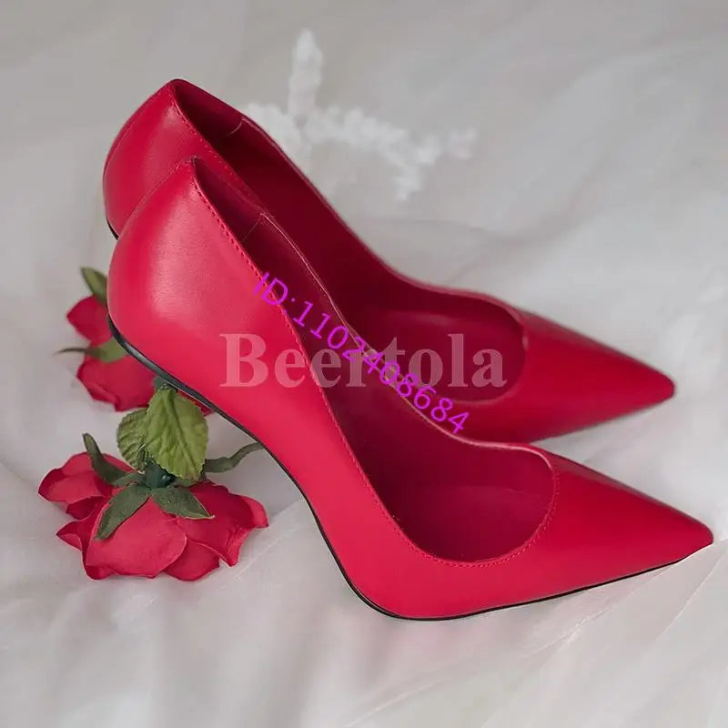 Just Arrived Handmade Sheepskin Leather Elegant 3D Red Rose Heels Ladies Pumps Pointed Toe Shallow High Heels Basic Style Banquet Party Wedding Bride Woman Shoes