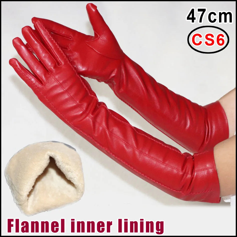 NEW Arrivals  Genuine Real Leather Gloves 100% Sheepskin Long Gloves Women's Winter Warm Fleece Lining Over Elbow Arm Sleeves Color Ladies Fashion Apparel Accessories
