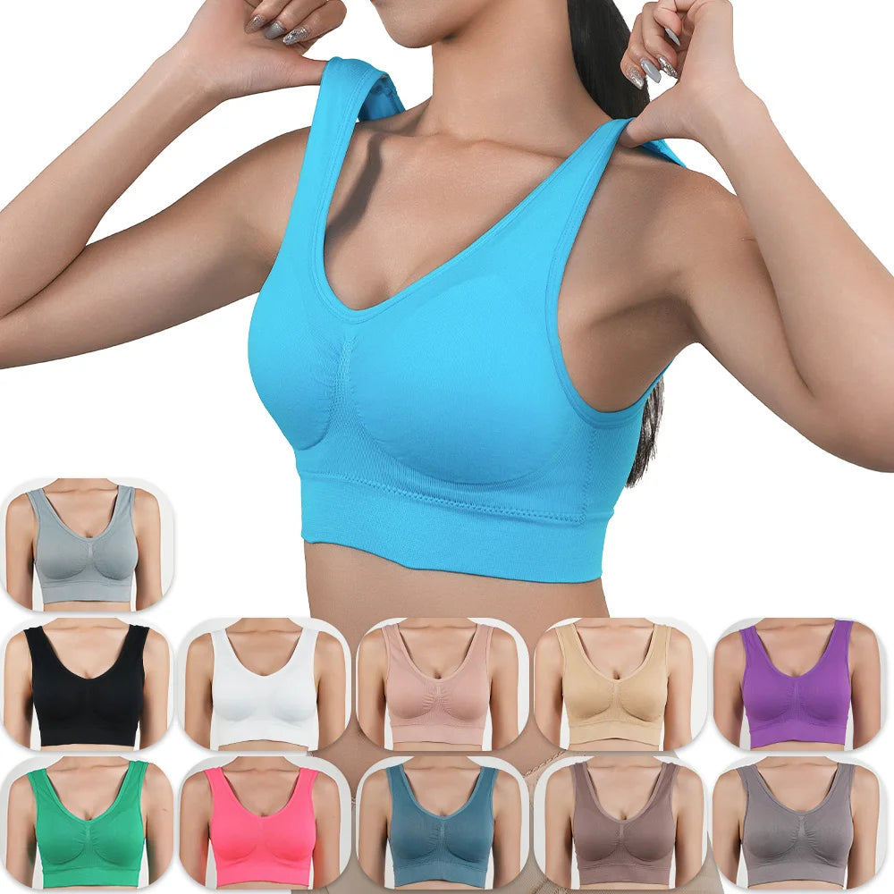 S (45-55kg) - 5XL(115-123kg) UK Plus Size Women's Push Up Yoga Pilates Bras Running Gym Seamless Breathable Vest Top Removable Padded  Anti-Sagging Upper High Elasticity Sport Brassiere