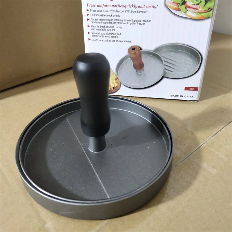 NEW Arrivals Stainless Steel Hamburger Patty Press Machine with Wooden Handle Non-Stick Patty Mold for Perfect Burgers Includes 100 Pcs Meat Pat Cooking Tools
