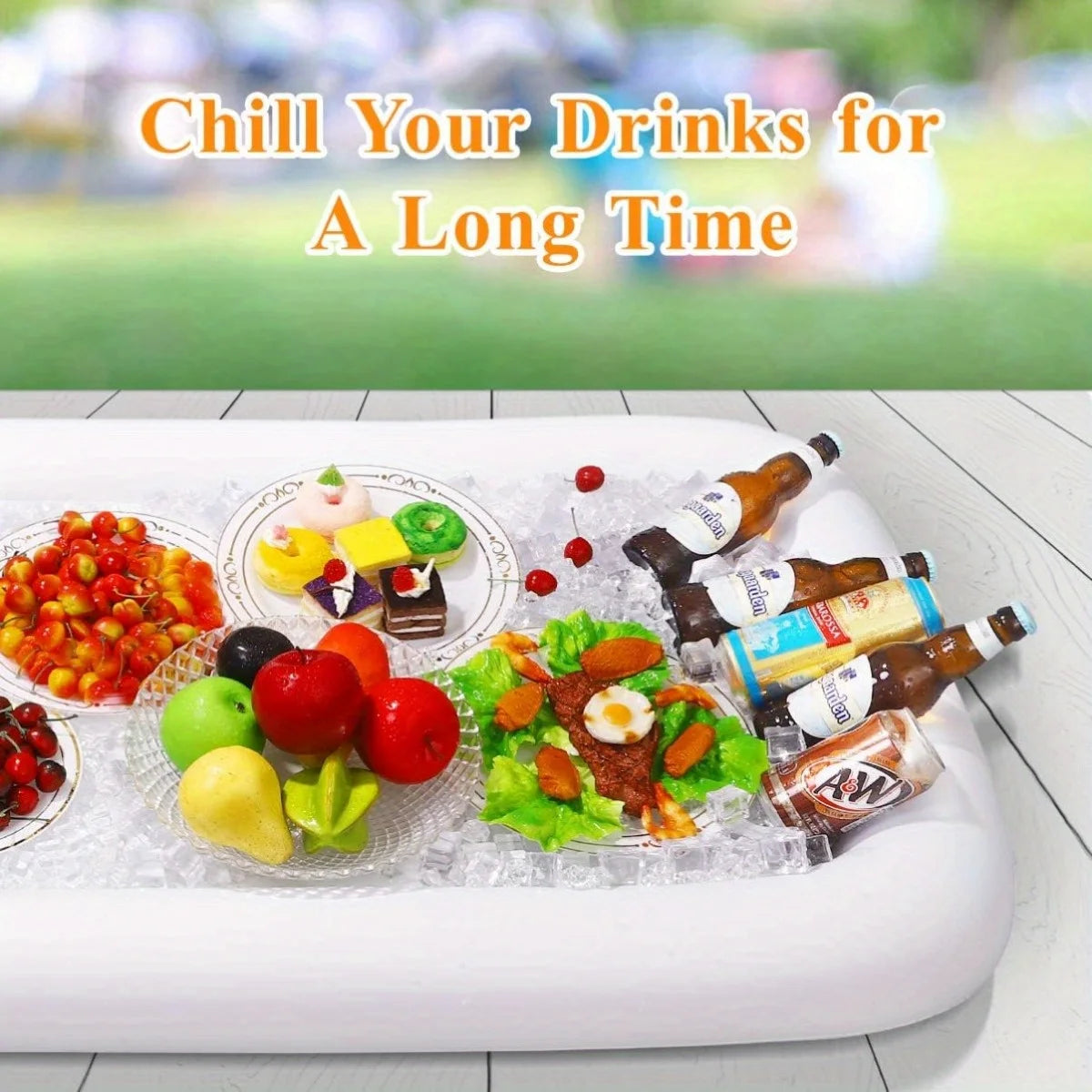 Inflatable service bar salad ice tray food and beverage container, suitable for barbecue, picnics, swimming pools, parties