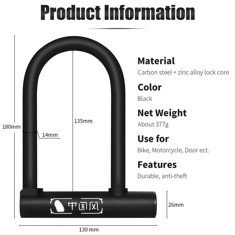 Bicycle U Lock Anti-theft MTB Road Mountain Bike Lock Bicycle Accessories U-Locks Cycling Steel Security Bike Locks