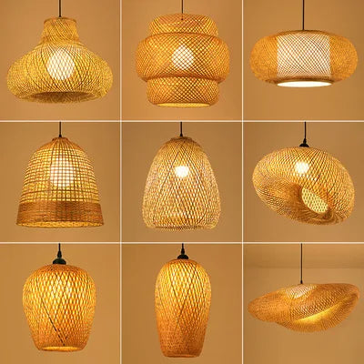 2025 Newest Bamboo Pendant Lamps Ceiling Lights Rattan Wicker Lustre Hand Knit Braiding Suspended Home Dining Braided Decor