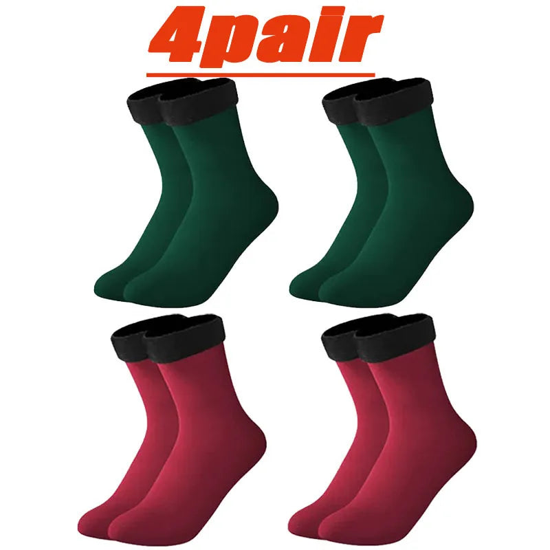4 Pairs Set Winter Warm Thermal Socks Soft Thicken Plush Socks Solid Color Velvet Wool Snow Boots Floor Socking Outdoor Skiing Snowboard Mountain Hiking Climbing Cycling Socks Sets