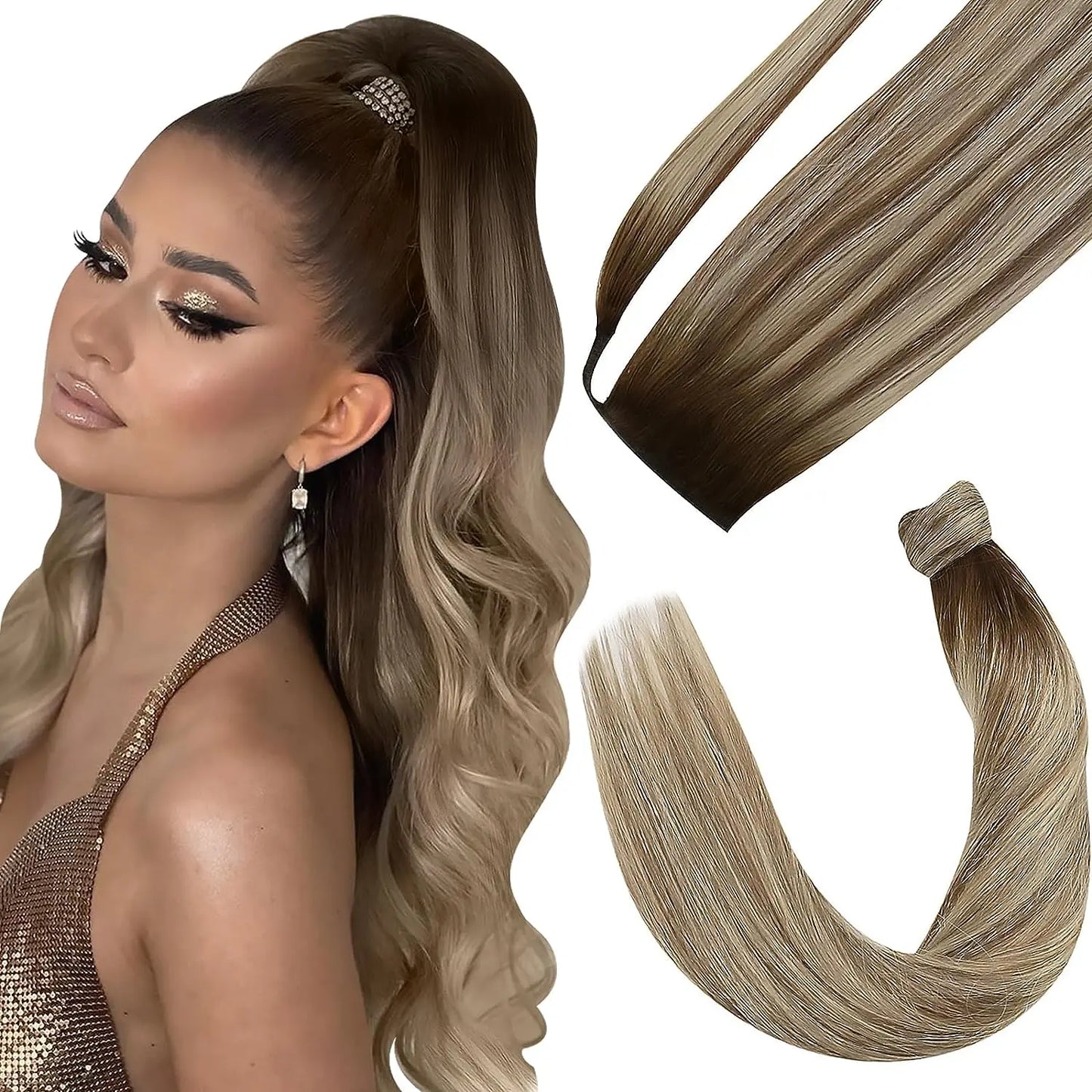 NEW  Ponytail Natural Human Hair 14-22" Highlight Ponytail Extensions 100% Real Human Ponytail Hair Extensions 80g/Set For Women