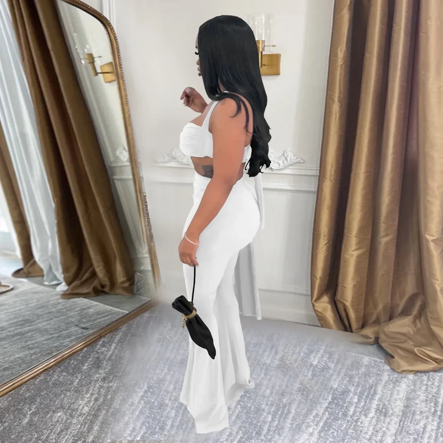 2 PCS Set S-2XL Fashionable C7485 Cross-Border Sexy Summer Strapless Long Pants Set Women's Polyester Fiber Clothing