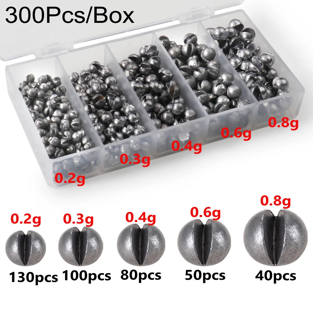 500 PCS Set Split Shot Fishing Sinkers 0.06g-5g 10 Removable Clip-On Alloy Weights 2mm-9.4mm Tackle Box  for Freshwater Saltwater Lake River Sea Boat Fishing Accessories Tools Set