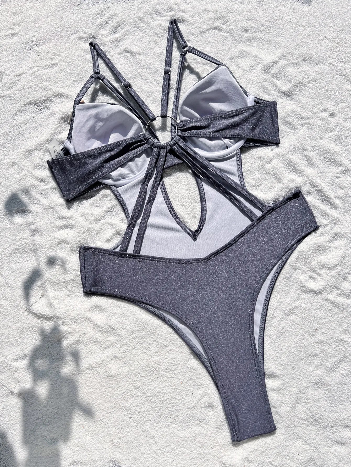 Sexy Push Up Glitter Grey Backless Swimsuit One Piece Underwire Hollow Bikini Swimwear Bodysuits Women Biquini Bathing Suits