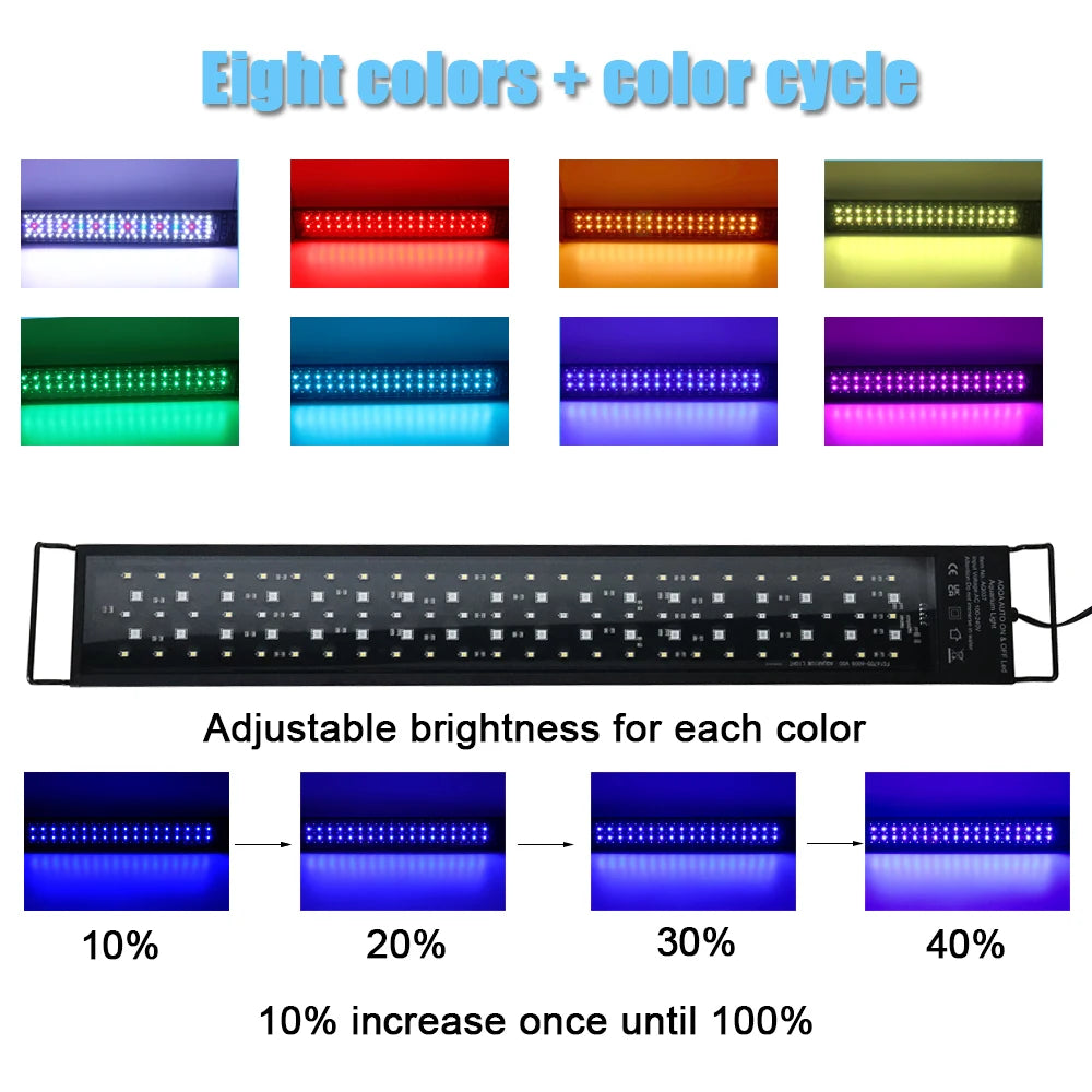 30-45-60cm Fish Tank 24/7 Full Spectrum Lighting LED Light Aquarium Decoration Aquatic Plant Growth Lamp IP68 Waterproof 100V-240V