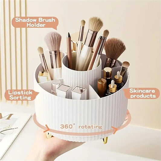 NEW Black/Pink/White Color 360° Rotating Make-Up Organizer Multi-Functional Plastic Cosmetic Storage with 5 Compartments Brush Holder for Desktop Women Cosmetic Accessories
