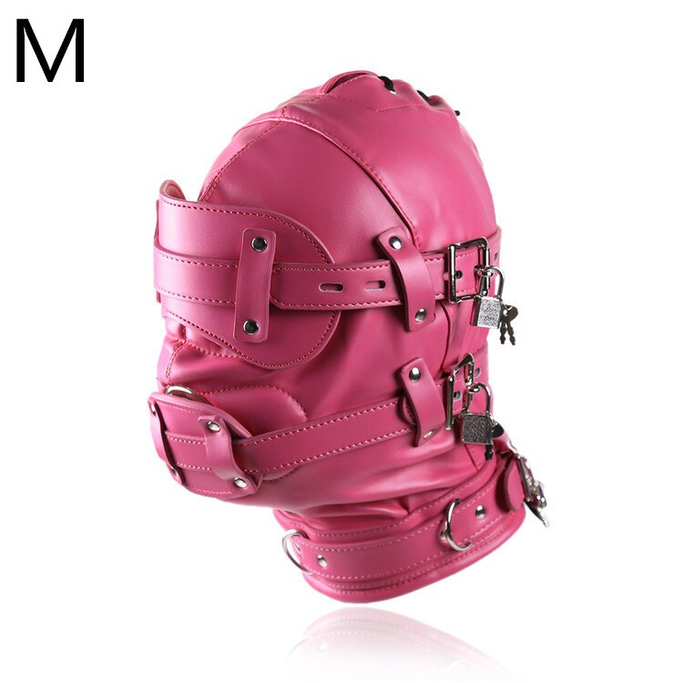 SM Leather Padded Hood Blindfold With Lock Head Harness Mask Fetish Slave BDSM Bondage Erotic Sex Toy Couples Cosplay Party Mask