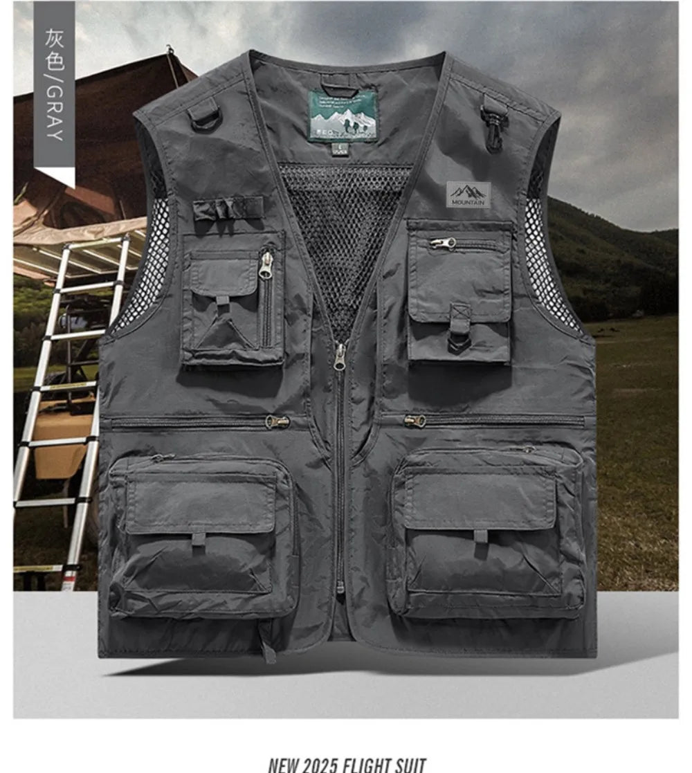 8 Colors S-5XL UK Plus Size Men's Multi-Pocket Vest, New Breathable Outdoor Fishing Vest, High-Quality Design, Casual High-Tech Men's Jacket