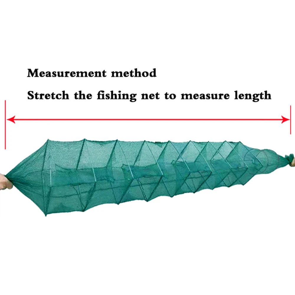 7-19 Sections 12 Holes Top Quality Professional Portable Folded Long Fishing Net 1.5M-5.5M, Crab Fish Net, Hand Casting Cage Crab Net, Mesh Trap Catcher Live Fish for Lobster