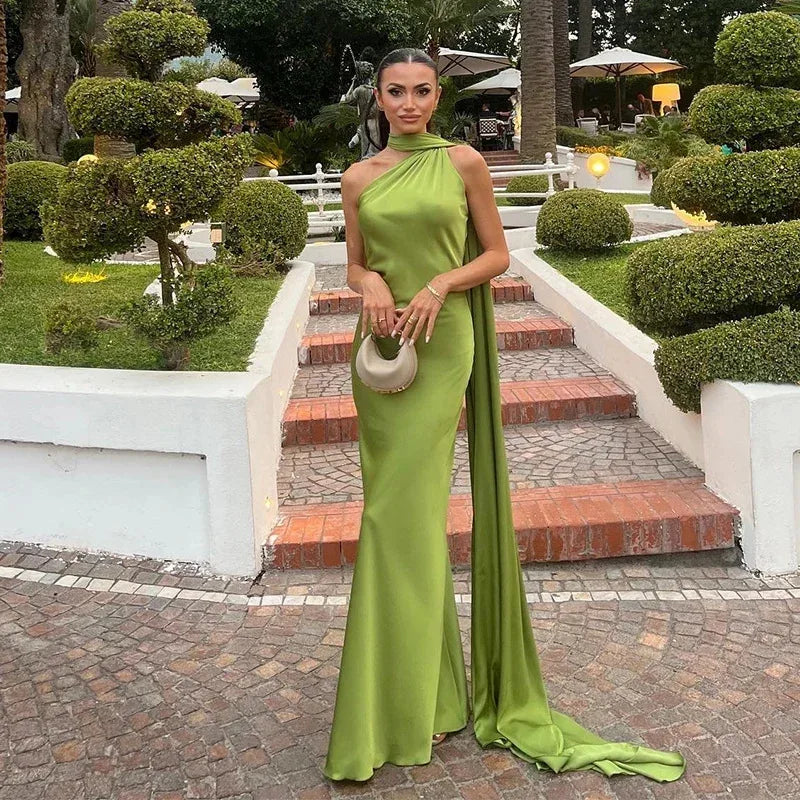 Luxury Satin Ribbon Halter Long Dresses 15 Colors S-XL UK Size Women's Backless Formal Maxi Dress Evening Wedding Guest Red Carpet Business Party Summer Graduation New Arrivals