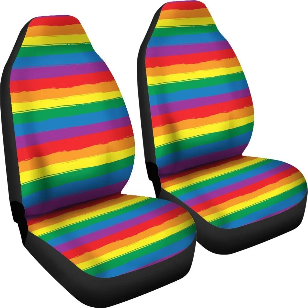 Rainbow Flag Lgbt Pride Pattern Print Seat Cover Car Seat Covers Set 2 Pc, Car Accessories Car Mats