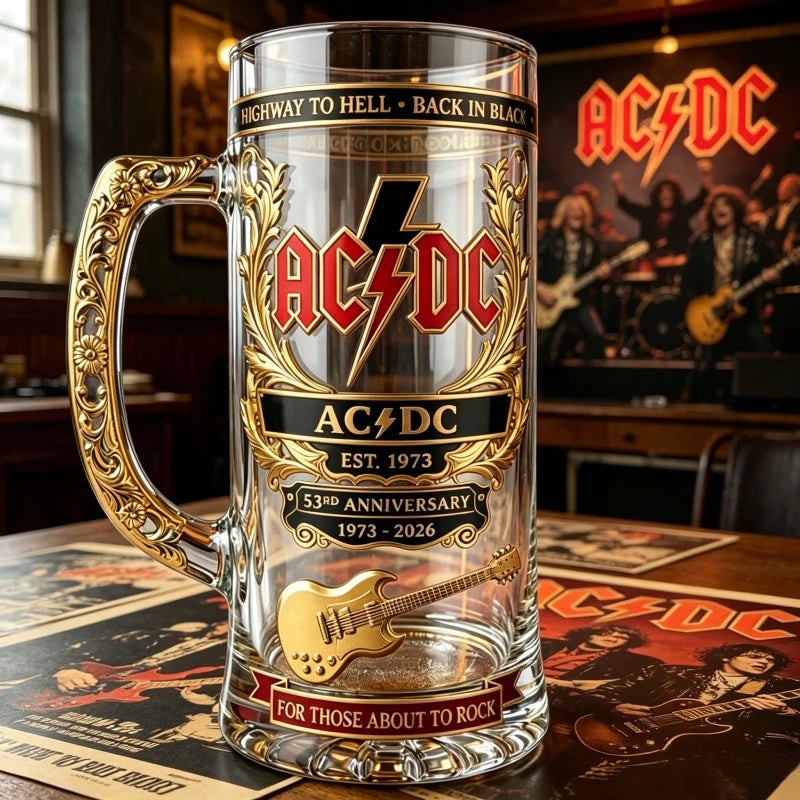 AC/DC Band 53rd Anniversary Heavy Metal Concert Stage Large Capacity Glass Stein, Bar Pub Party Rock Lovers Collectible Gift Cup Home Bar Pubs Night Club Barware Accessories
