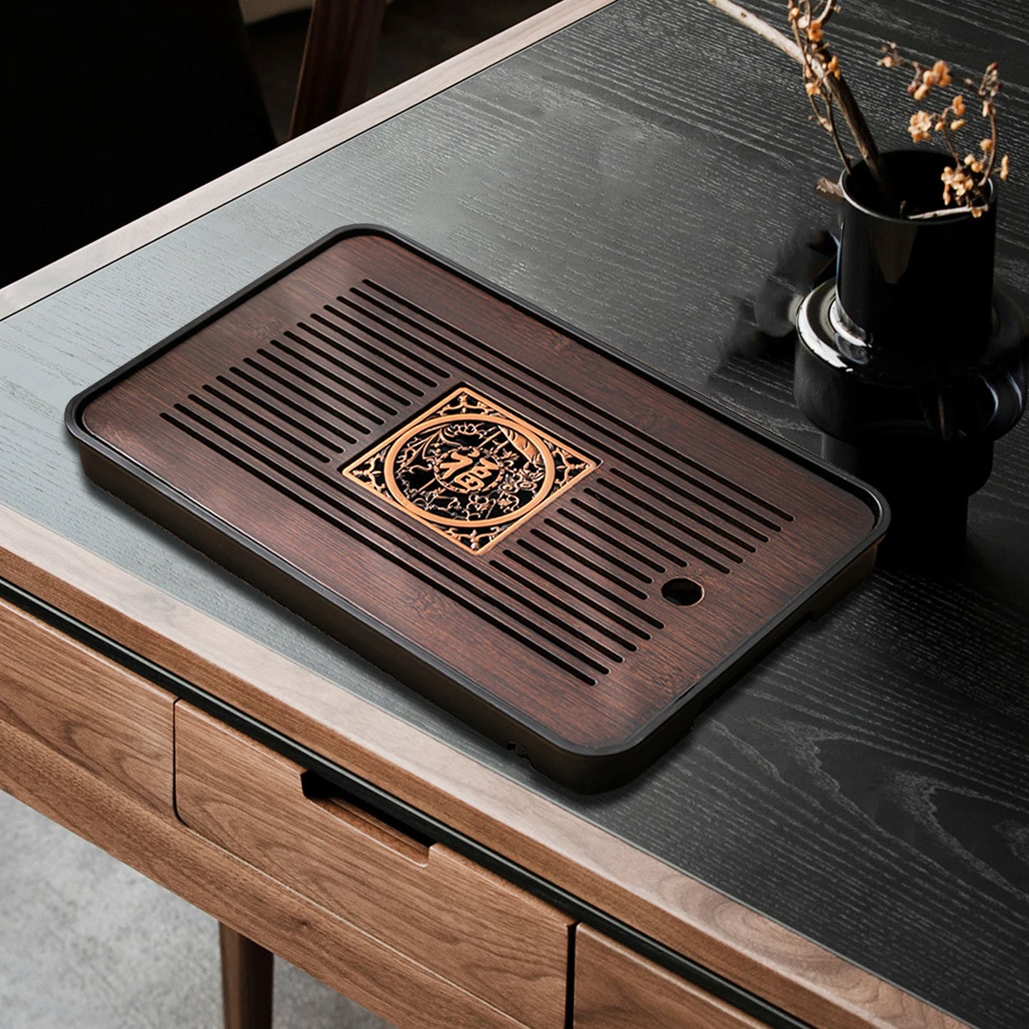 BAMBOO Tea Tray with Water Storage, Simple, Tea Set Accessory  Tea Table, Drainage for Household Office Home
