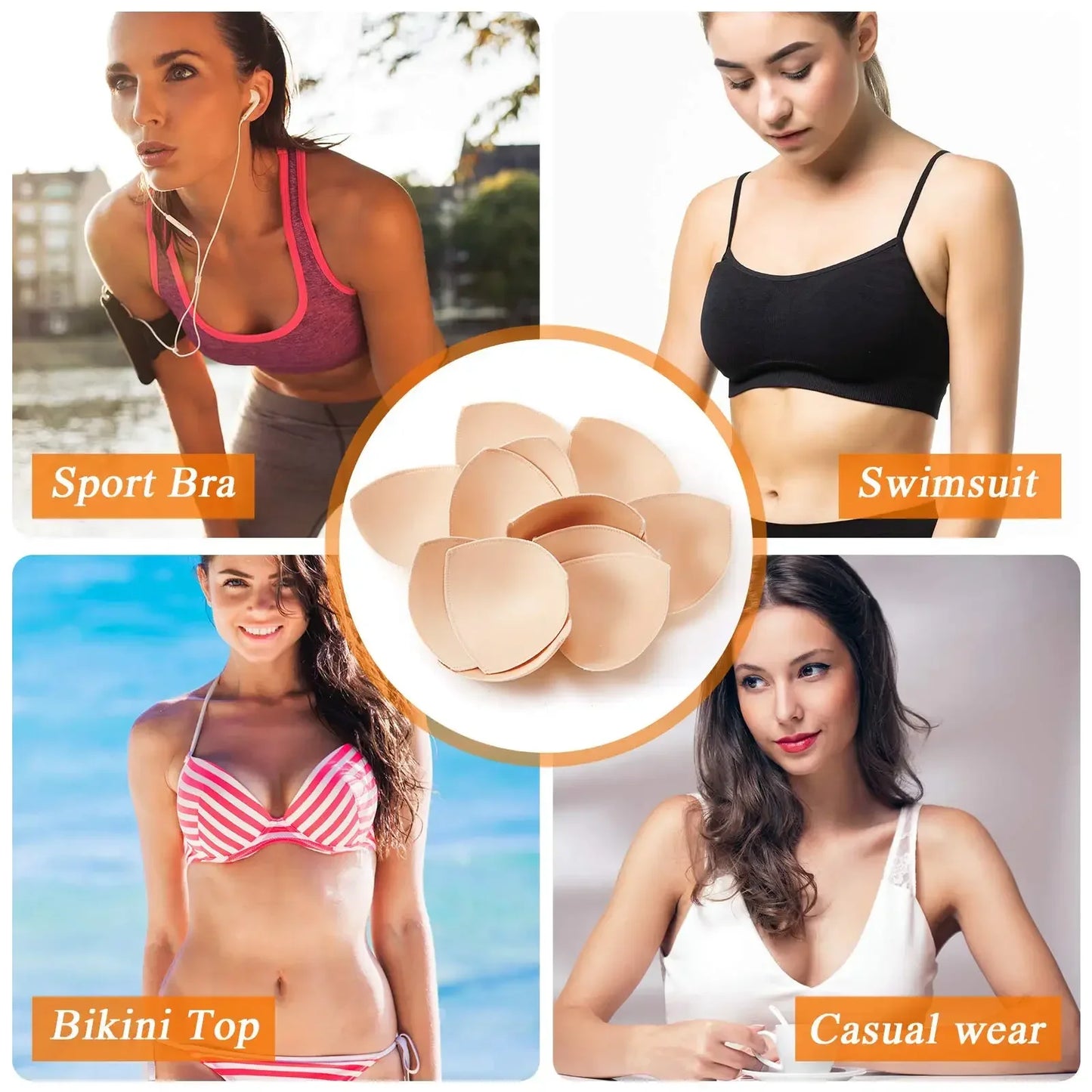 NEW Arrivals 3-6 Pairs Set 3 Colors Soft Bra Pads Inserts Removable Bra Pad for Women Breast Push Up Enhancer Bra Pad Sports Bras Cups Insert Bikini Swimsuit Lift-Up Pads