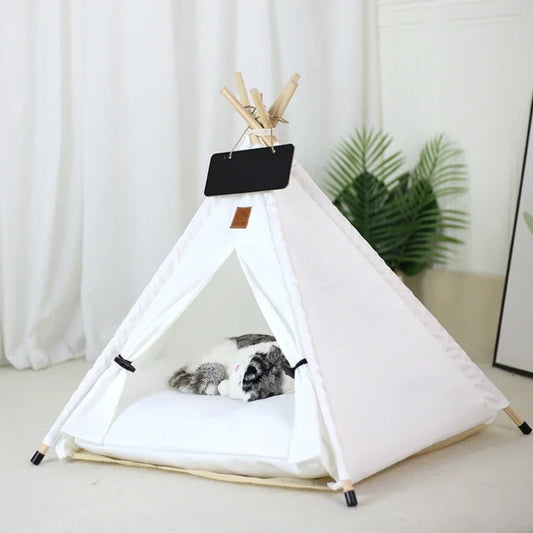 NEW Arrivals 14 Patterns Cats Dogs Korean Tent House with Double-Sided Thick Cushion for Puppy Pets Up to 33Lbs, Portable Cat Tent with Non-Slip Feet and Blackboard, Washable Pets Furniture Supplies