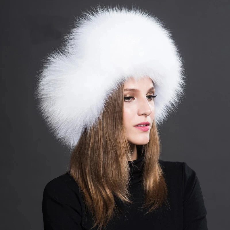 NEW Siberian-Russian Women Ladies Real Natural Raccoon Fur Caps Head Covers Ushanka Hats for Winter Thick Warm Ears Fashion Bomber Pom Pom Hat Lady Real Fox Fur Cap Female Girls Luxury Fashion Clothing Products