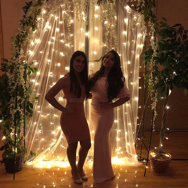 2 Panel 10x10FT White Backdrop Curtains With Lights for Party Wedding Arch Wrinkle Free Photo Background Baby Shower Decorations