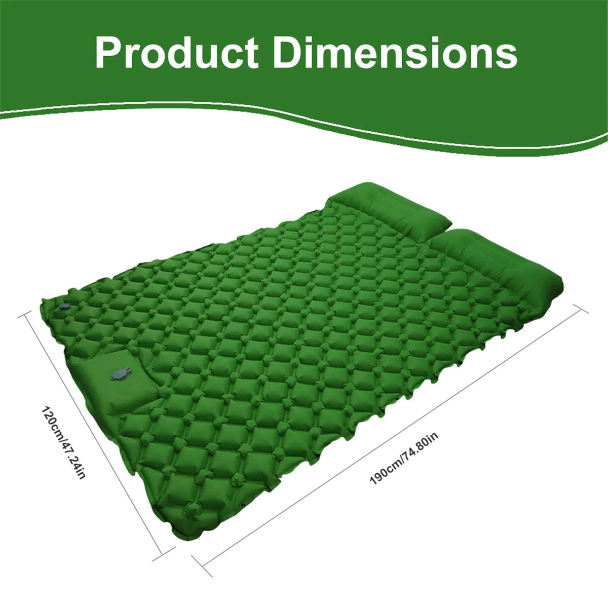 Outdoor Travel Camping Portable Self-Inflating Double Sleeping Mat, Thick Camping Pad with Built-In Pillow & Foot Inflation for Outdoor Adventure