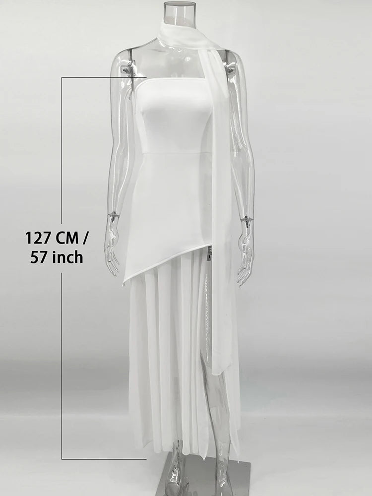 NEW Arrivals UK Size 4 Colors Italian Luxury Fashion Strapless Dress With Ribbon Female Elegant Sleeveless Mesh Evening Beach Night Club Sexy Long Dress Spring Summer Ladies Luxury Fashion Clothing Supplies