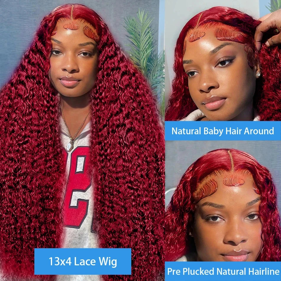 NEW Arrivals 8-36Inches Wet And Wavy 99j Lace Frontal Brazilian Wig Human Hair Burgundy 13x6 HD Lace Frontal Human Natural Hair Wig Red Curly Lace Front Human Hair Wigs