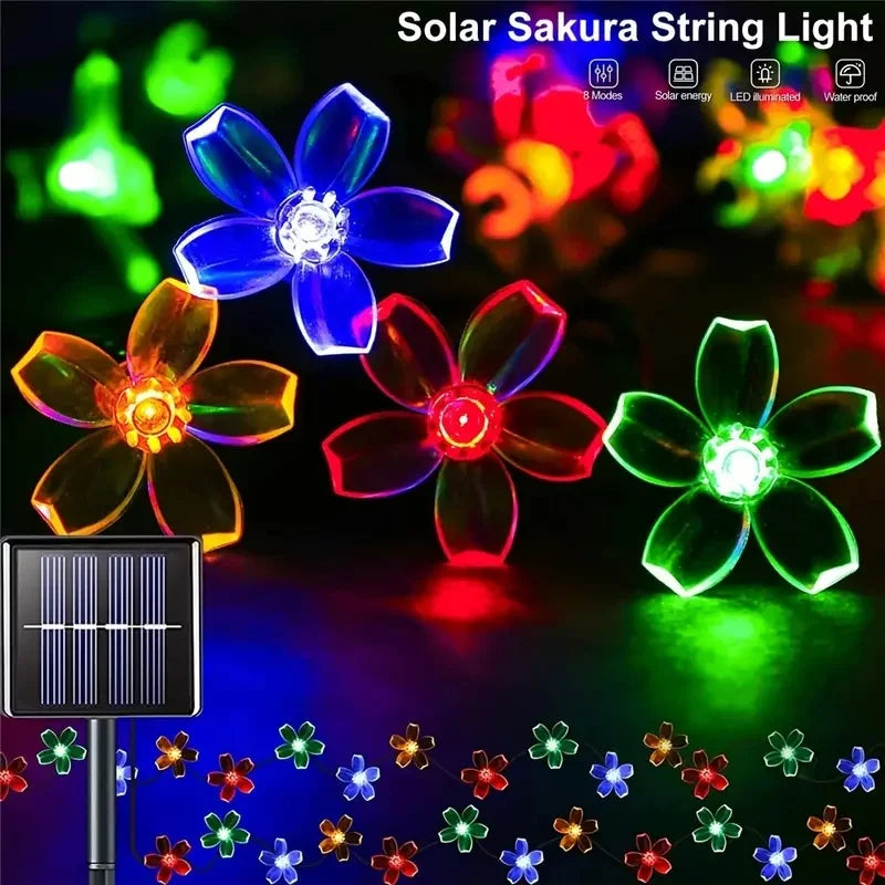 200/100 LED Outdoor Courtyard Solar Fairy Lights Cherry Blossoms Solar String Lights Christmas Decorative Lighting Lamp