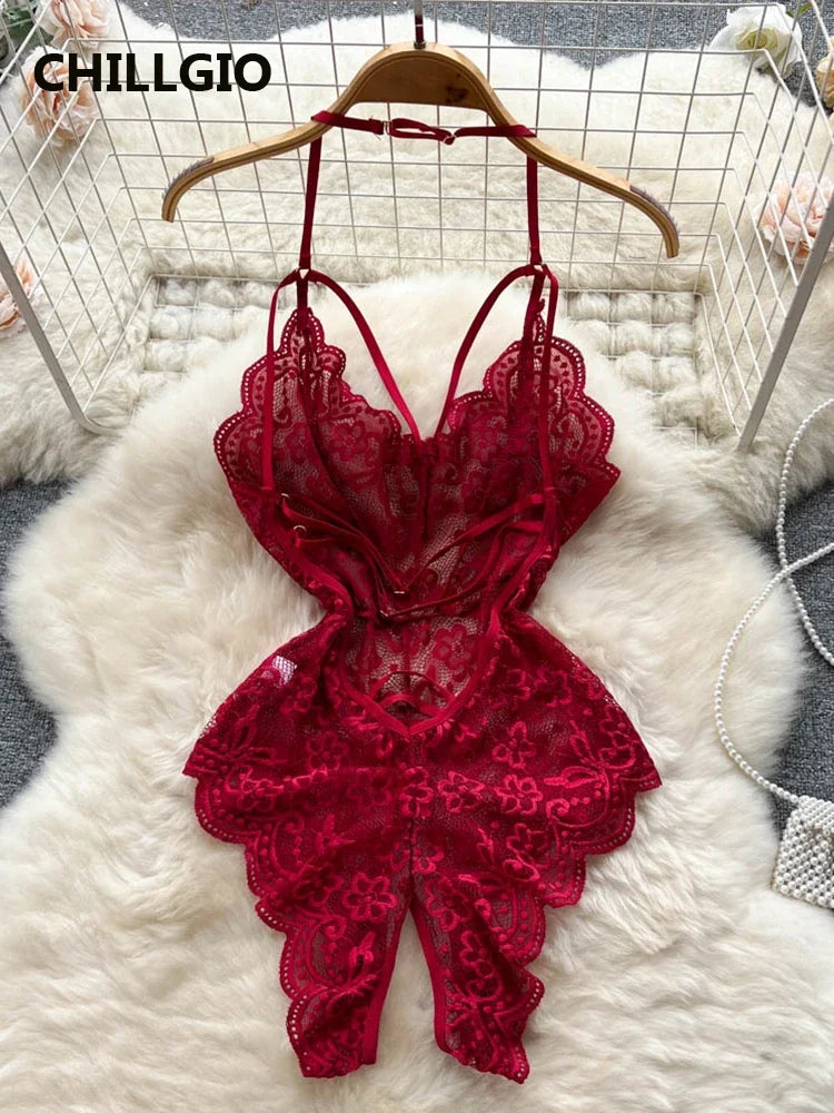 Sexy Floral Lace Strappy Rompers Women Transparent Erotic Tight Combination Catsuits Club One Piece Backless Bodysuits