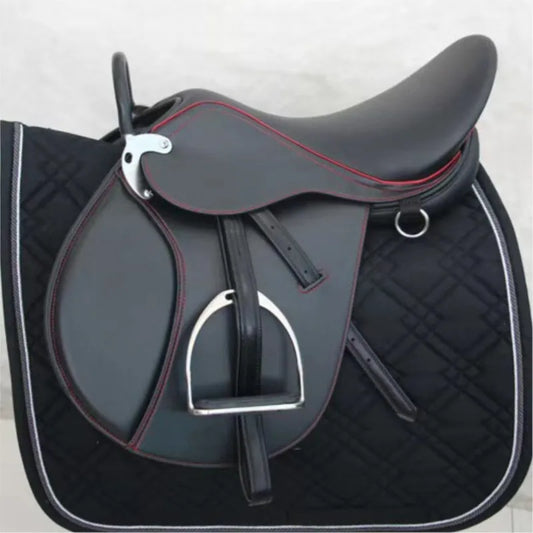 NEW Arrivals British Style Full Set Brown/Black Microfiber Double Girth Comprehensive Leather Saddle Double Twelve Equestrian Endurance Saddle Pets Animals Supplies