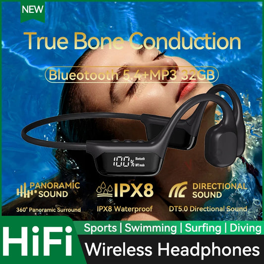 Original  Bone Conduction Wireless Headphone IPX8 with Microphone Waterproof Swimming Cycling Running Headset Bluetooth 5.4 32GB RAM MP3 Player HIFI Music Outdoor Sports Products Earphones Supplies