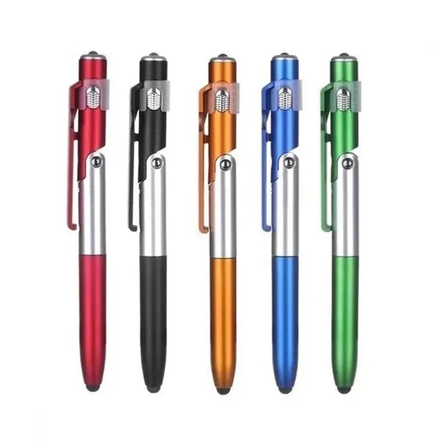 NEW Arrivals 5 PCS Set 5 In 1 Multi-Function Ballpoint Pen With LED Light Fold Phone Holder Night Read Writing Pencil Office Student Stationery Tools