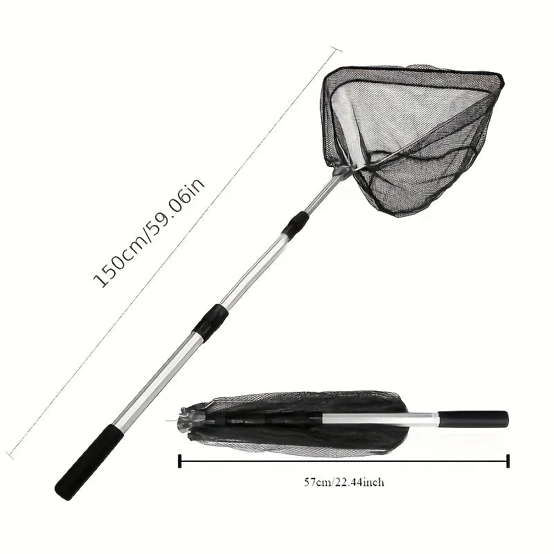 1.7M Rice Ultra-Lightweight Retractable Foldable Fishing Net Durable Aluminum Alloy Telescopic Handle Portable Fish Catcher Fishing Net Outdoor River Lakes Boat Fishing Accessories