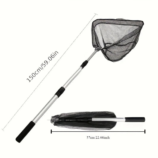 1.7M Rice Ultra-Lightweight Retractable Foldable Fishing Net Durable Aluminum Alloy Telescopic Handle Portable Fish Catcher Fishing Net Outdoor River Lakes Boat Fishing Accessories