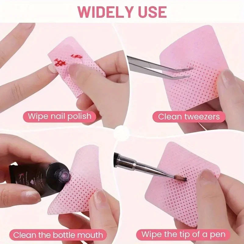 1000 PCS Set White/Pink Color  Lint-Free Nail Wipes Gel Cleansing Tissues Aluminum-Free Nail Polish Remover Pads for Nail Beauty Cleaning Care Tool