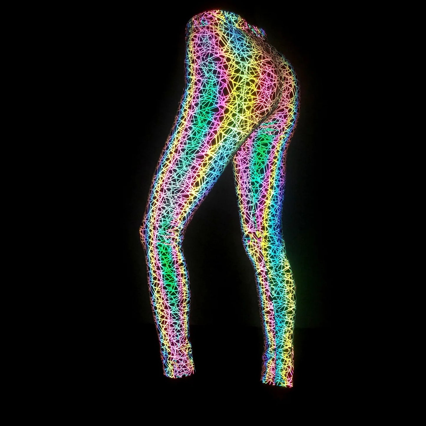 NEW Arrivals S-2XL Knitted Elastic Rainbow Reflective Leggings Skinny Pants Women Ladies Streetwear Sports Bikers Cycling Evening Beach Party Night Club Dancing Rave Party Reflect Light In Dark Trousers Female Girls Casual Fa
