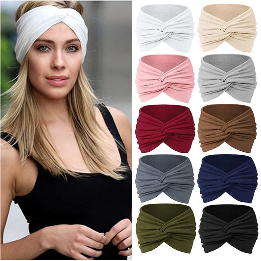 NEW Arrivals 44 Colors/Patterns Sports Elastic Wide-Brimmed Headband Unisex Solid Color Knotted Soft Anti-Slip Warm Turban Bandana Elastic Hairband Ladies Girls Fashion Apparel Accessories Clothing Supplies