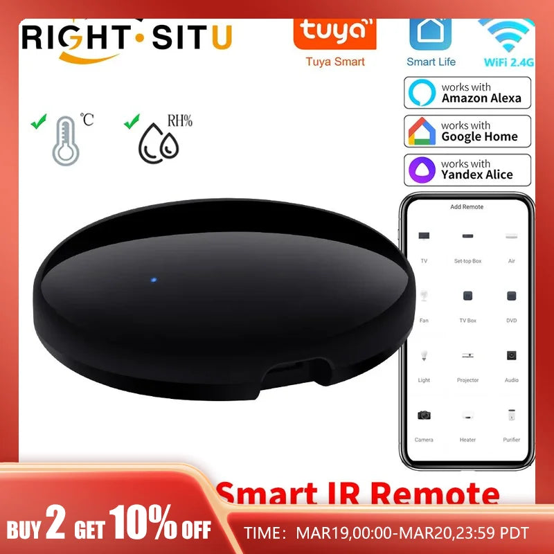 Tuya Smart IR Remote Control with Temperature Humidity Sensor for Air Conditioner TV DVD AC Works with Alexa Google Home