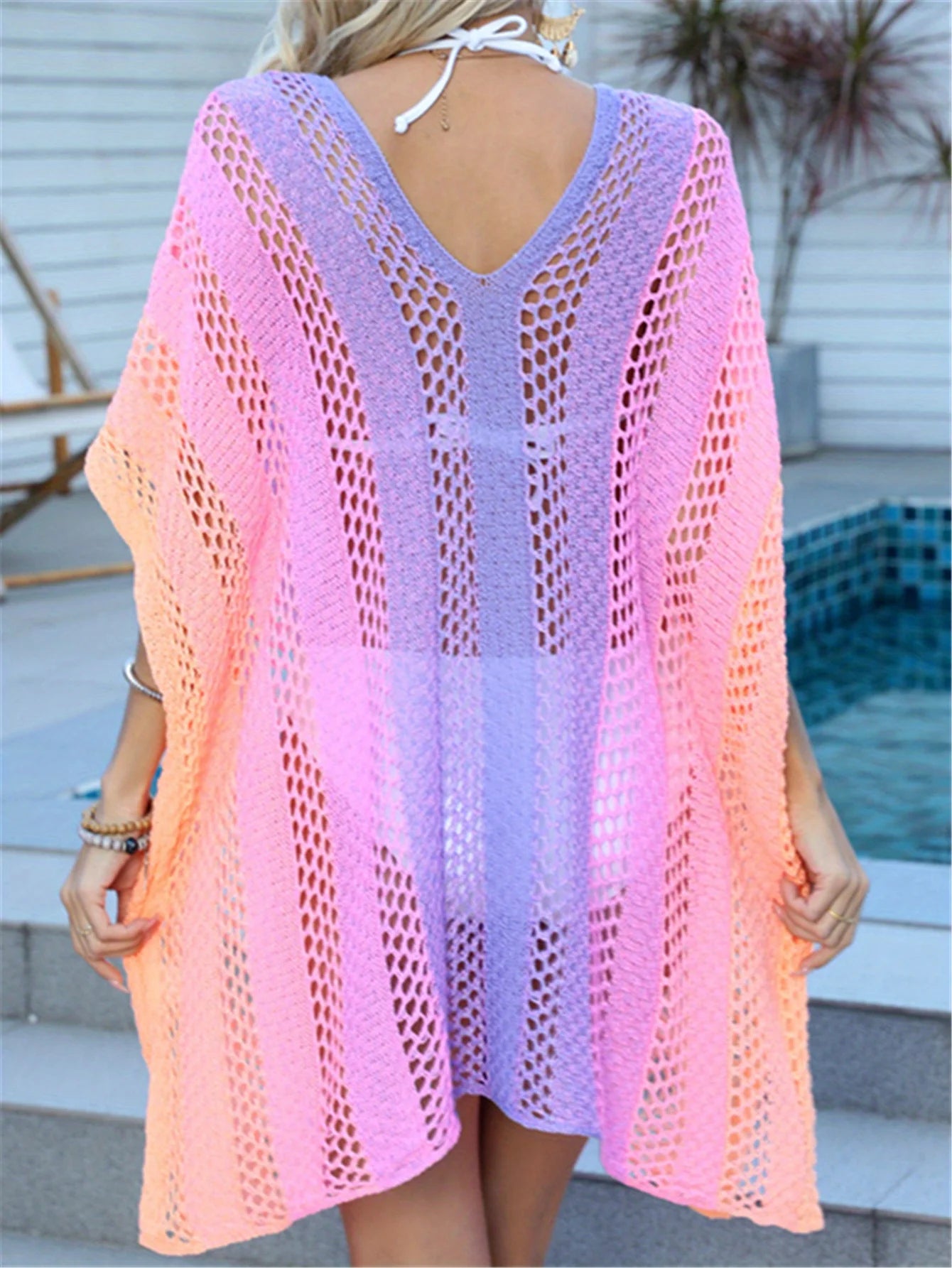 New Hole Beach Cover Ups for Swimwear Women Summer Beach Outfits Sundress Sexy Hollow Out Pink Swim Wear See Through Split Tunic