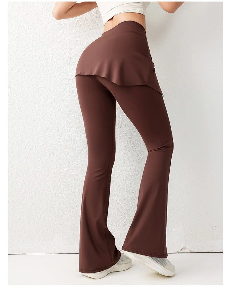 NEW Arrivals New Design 3 Colors Women's Gym Leggings Semi Skirted Waisted Fitness Flared Pants High Waisted Butt Covering Skirt Sports Sweatpants