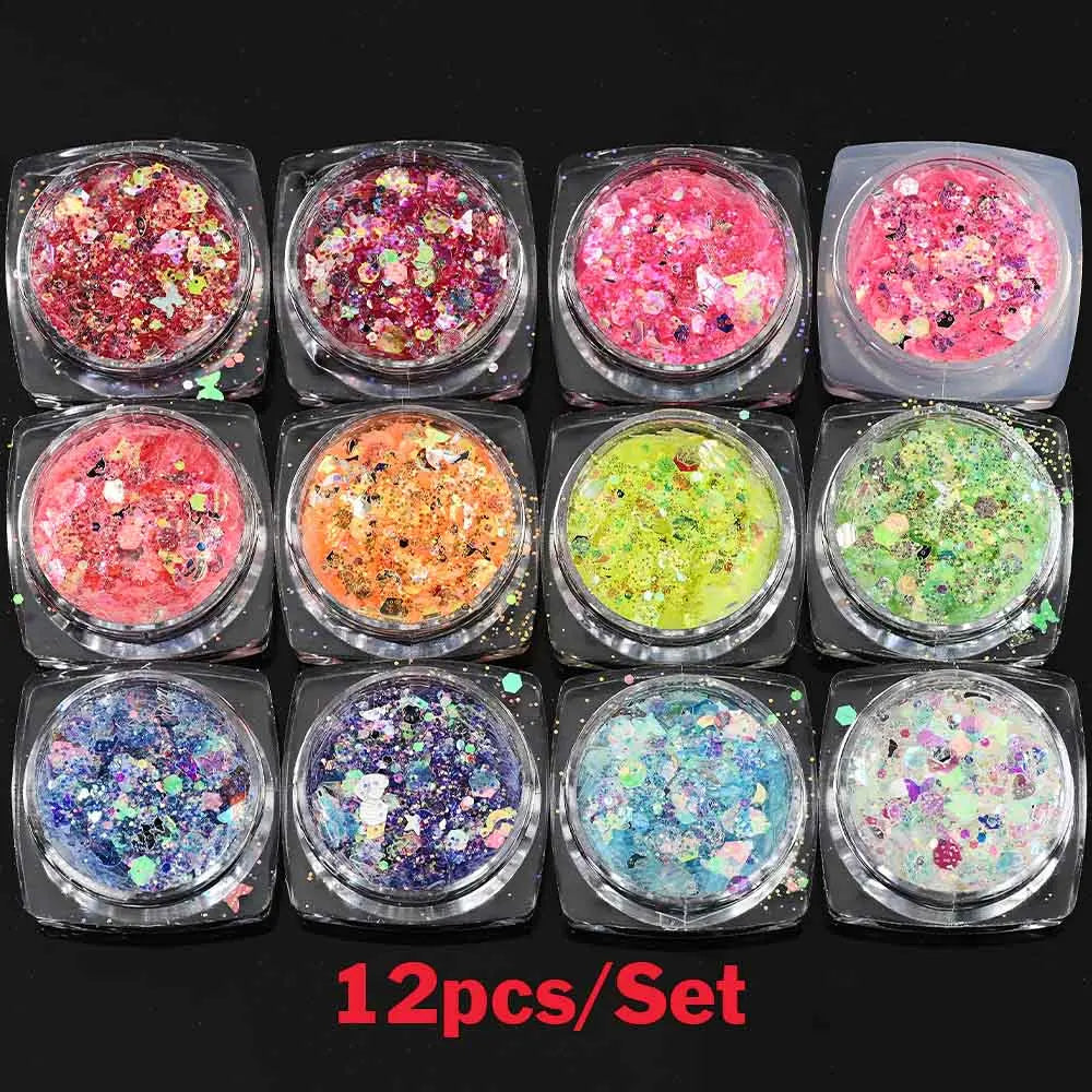 Set Sparkly Holographic Fine Sugar Nail Powder Diamond Chrome Pigment Dust For Gel Polish Glitter Manicure Accessories