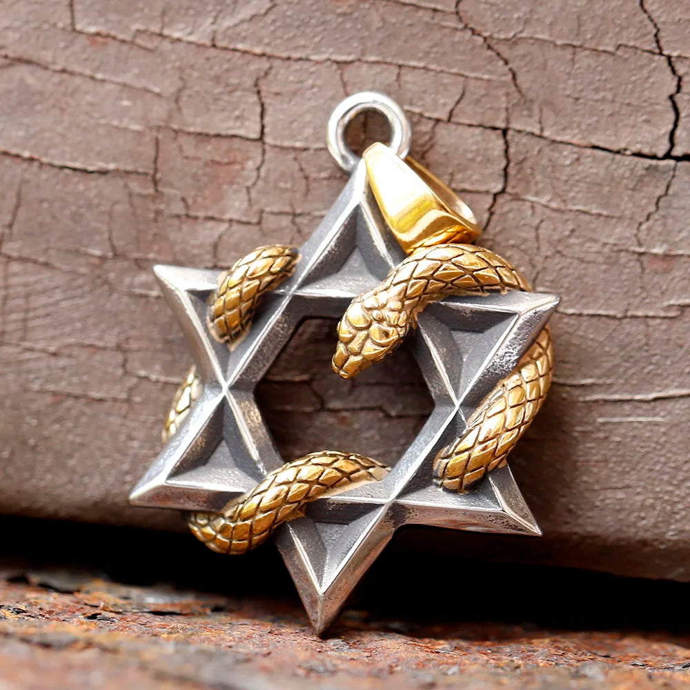 New Design 316L Hexagram Stainless Steel Five-Pointed Star Snake Pendant Necklace with Chain For Women Men Cool Gothic Punk Animal Jewelry Accessories