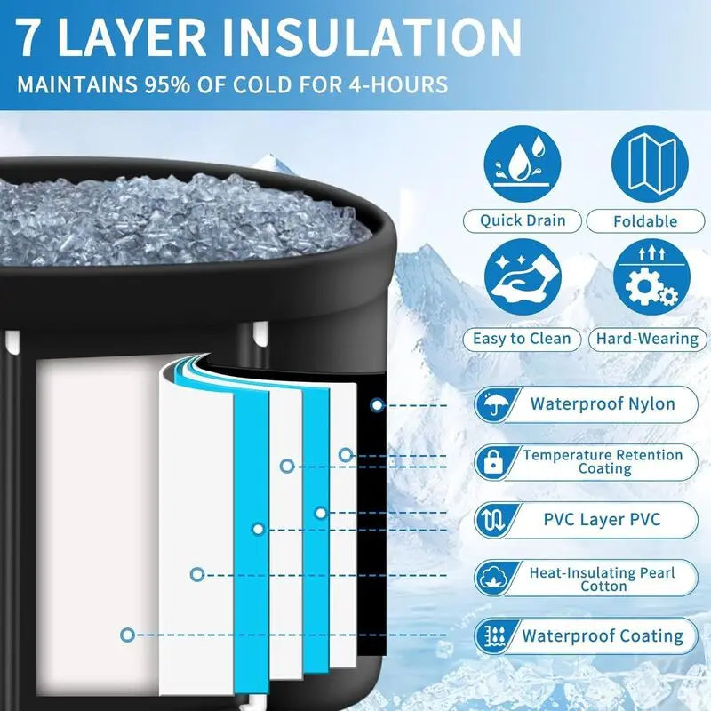 Full Set Large Capacity Portable Foldable Ice Bath Tub for Athletes Multiple Layered Portable Outdoor Cold Plunge Tub for Recovery, Cold Plunge Full Body Therapy Treatment