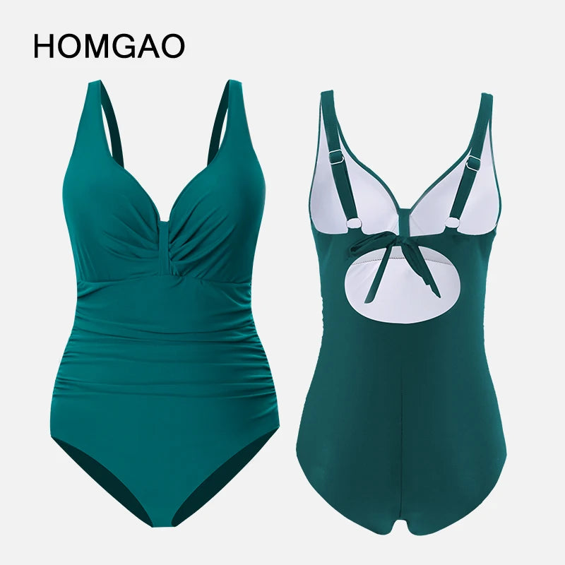 Sexy V-Neck One Piece Swimsuit For Women Solid Bodysuits Monokini Bathing Suits Beach Wear Plus Size Swimwear