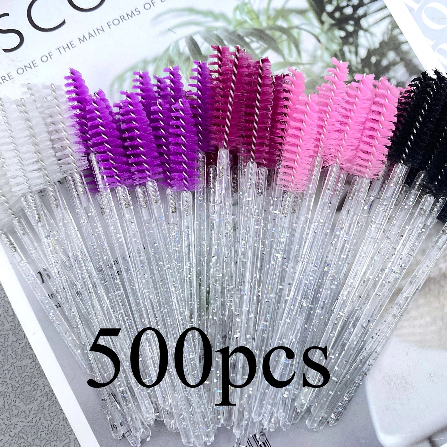 NEW Arrivals 500 PCS Set Eyelashes Brush Crystal Diamond Handle Make-Up Brush Mascara Wands Eyelash Extension Tool Supplies Applicator Spoolers Women Girls Cosmetic Accessories