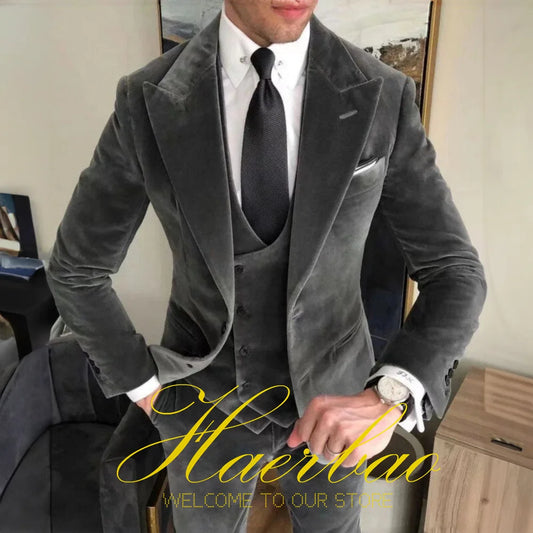Low-Price Sales are Limited NEW Arrivals 3PCS Set S-5XL 5 Colors Suit for Men Business 100% Velvet Suit (Jacket Pants Vest) Formal Gun Lap Collar Groom Wedding Best Man Blazer Men Luxury Fashion Clothing Supplies
