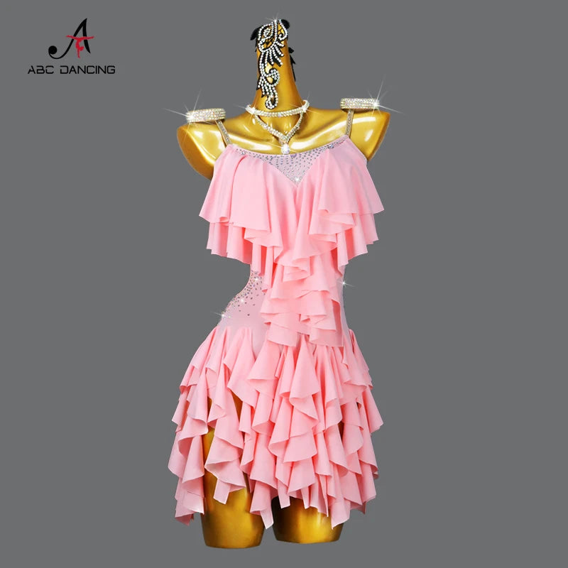 New Arrivals Adults/Kids XXS-2XL Latin Dance Dress With Jewelry Ornaments Set Ballroom Competition Dancing Costume Women's Sexy Clothing Girls Plus Size Ball Short Skirt Party Wear Line Suit Customized Ladies Dress