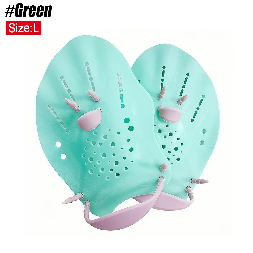 Adults and Kids S-L Size 1Pair Power Swim Silicone Hand Paddles for Lap Swimming - Adjustable Straps - Lap Swimming Gears - Hand Paddles Beach Water Pool Swimming Accessories Bathing Supplies