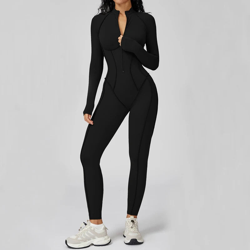 5 Colors Women's Running Onesie Athletic Romper Pants Long Sleeve Zip Up Hiking Outfits One Piece Workout Bodycon Jumpsuits emale Sports Apparel Supplies
